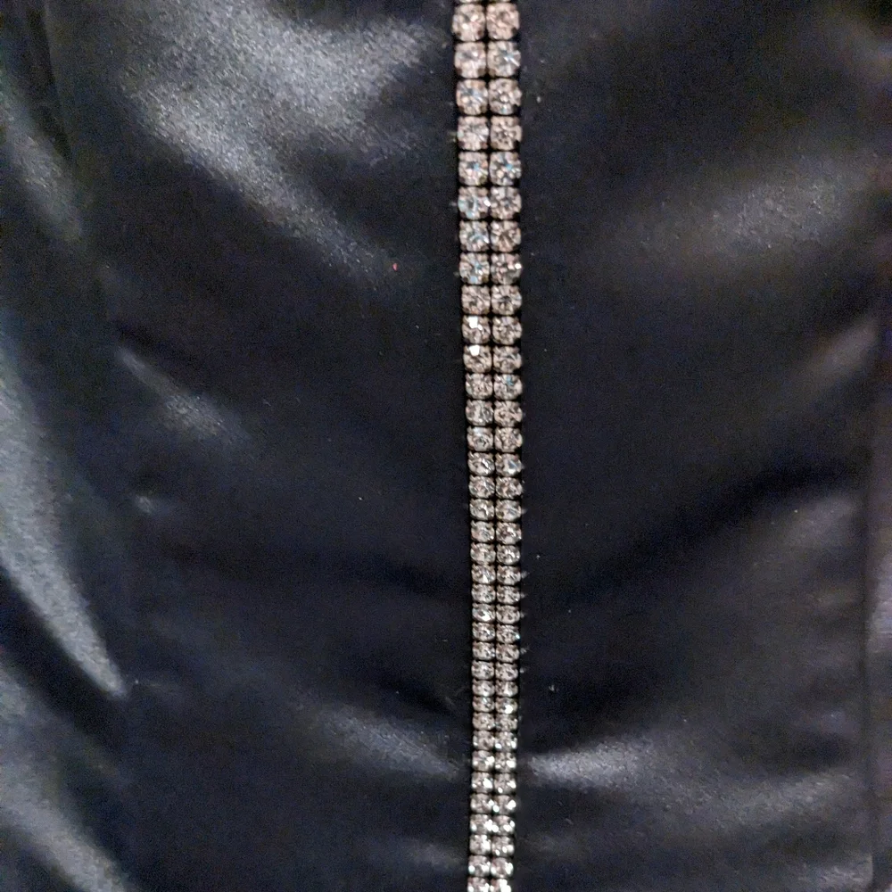 Jessica McClintock Black Prom Dress Vintage 80s Formal Gown Rhinestones Satin 4 - Picture 9 of 15